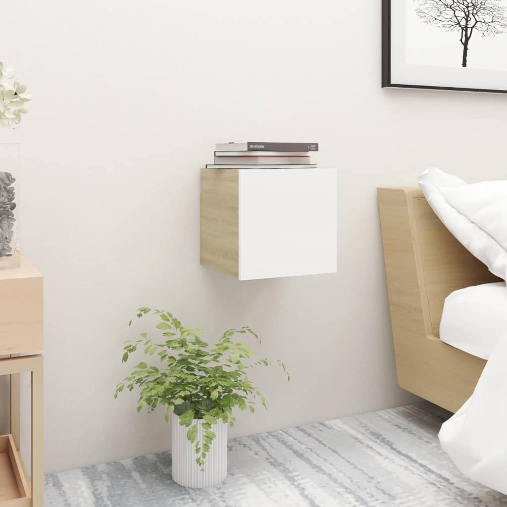 vidaXL 2X Bedside Cabinets Home Indoor Nightstand Side Cabinet Couch Table Telephone Stand Furniture White and Sonoma Oak Engineered Wood